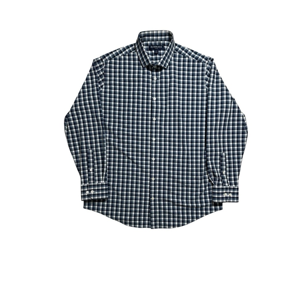 Mizzen+Main Leeward Dress Shirt Mens Large Blue‎ Plaid Performance Classic Fit